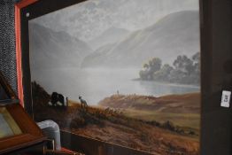 A framed and glazed print, after Coulson, depicting lake and mountain scene.