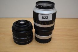 Two Hanimex lenses. A 1:2,8 28mm and a Tele Auto 1:3,5 135mm