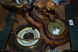 A plastic moose head barometer, measuring 48cm tall