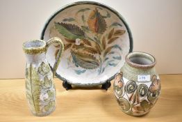 A Denby pottery vase and ewer, by Glyn Colledge, together with a fruit bowl