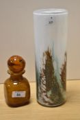 An early-mid 20th Century amber coloured glass bottle with stopper, in the Mdina style, and an