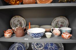 A pair of 19th Century Copeland Spode scalloped peacock plates, diameter 28cm, various Kutani ware