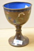 A Chinese Cloisonne enamelled goblet, brown with floral motifs, measuring 16cm tall