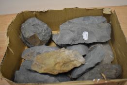 A collection of worked natural stone samples, collected from the Langdale area.