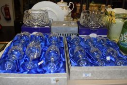 Two boxes of Edinburgh crystal wine glasses, two Royal Doulton fruit bowls and a Waterford