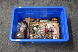 A collection of vintage miniature figures and animals including lead Monkey's with adjustable