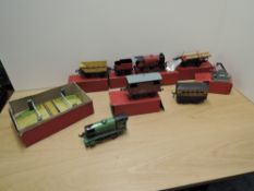 A collection of Hornby 0 gauge including M1 Locomotive and Tender, No 50 Goods Brake Van, No 1