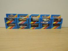 Ten 1981 Matchbox die-casts, MB2 Pontiac Fiero, MB7 IMSA Mazda, MB9 AMX Javelin, MB16 Pontiac,