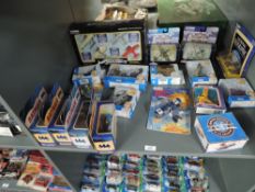 A shelf of modern die-casts, Aeroplanes including Matchbox, Corgi and similar along with Corgi DC