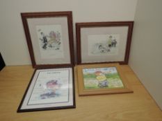 Four Golfing framed and glazed prints, Jim Bateman, The Colonel and Caddy, The Woman Hater, Gary