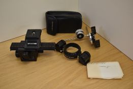 A Spiratone Macrofocus camera rail, Spiratone Macrodaptor etc