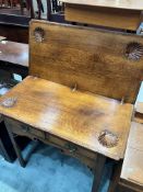 A nice quality reproduction golden oak side table having double frieze drawer, dimensions approx.