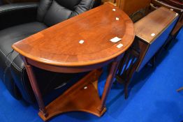 A reproduction demi lune hall table, width approx. 76cm