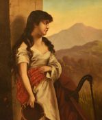 Josef Albrecht (19th Century), oil on canvas, A portrait of a dark haired woman with pink sash,