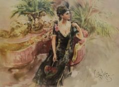 After Gordon King (1939-2022, British), coloured print, Title Unknown, Portrait of a lady in Art