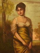 Josef Albrecht (19th Century), oil on canvas, A full length portrait of a girl holding a lute within