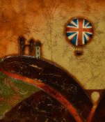 Kerry Darlington (contemporary, Wales), mixed media, 'Flying The Flag', an abstract landscape with