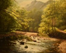 *Local Interest - Paul Harley (20th Century, British), oil on canvas, 'Low Water at Derwent', Lake