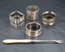 A late Victorian Mother-of-Pearl handled silver trident pickle fork, marks for Sheffield 1895, maker