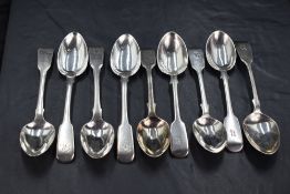 A Group of nine 19th century silver Fiddle Pattern teaspoons, each with engraved initial R to