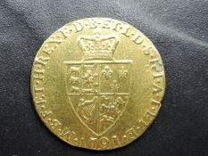 A 1791 George III Gold Guinea, shield back