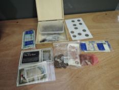 A box of GB & World Coins and Banknotes, Cupro Nickel and Copper, no Silver seen, 12 modern 50p coi