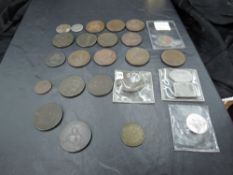 A small box of early British Tokens, 20+ seen, mainly in good condition, Pubs, Factories etc