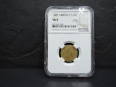 A 1787 George III GB Gold Half Guinea in NGS plastic capsule, VG8