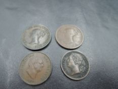 Four Copper Coins, Queen Victoria 1843 & 1847 Half Farthing, both young heads, William IV 1835 One