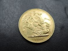 A 1881 Queen Victoria Gold Sovereign, George & Dragon, Young Head, Melbourne Mint, mint mark under
