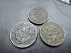 Three USA Large Copper Cents, 1827, 1846 and 1847 along with 12 Small Cents including Indian Head
