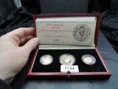 A Royal Mint 500th Anniversary 1489-1999 Gold Proof Sovereign Three Coin Set, Half Sovereign, Full