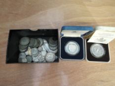 A collection of pre 1947 GB Silver Coins, Threepence to Florin, 5.5g of Silver along with two Silver