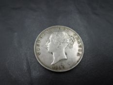 A 1850 Queen Victoria Silver Half Crown, Young Head, in good condition, needs viewing
