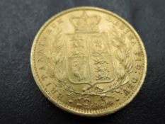 A 1862 Queen Victoria Gold Sovereign, Shield Back, Young Head, Royal Mint
