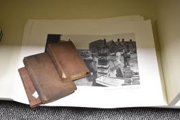 Four photographic prints of fishing interest and three books; 'select works of Lord Byron', '