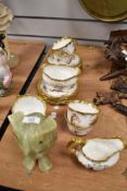 A vintage carved onyx owl ornament, 16cm tall, and a collection of Spode Hammersley Lady Patricia