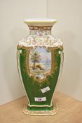 A mid-20th Century Japanese Noritake vase, on green ground, heightened with gilding, and hand