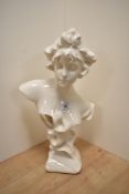 A modern classically styled moulded ceramic bust of female form, having crackle effect glaze, approx