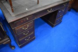 A 19th Century mahogany pedestal desk, approx dimensions. W138 D74 H75cm