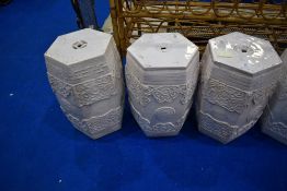 Three Oriental style ceramic garden seats, approx 27 x 45cm