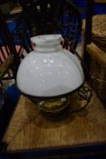 A Victorian oil burning ceiling lamp and fitting (shade a.f.)