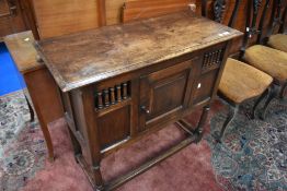 An early 20th Century oak sideboard of small proportions, width approx 92cm, height 84cm