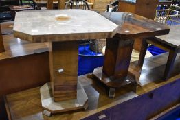 A pair of 1930s walnut occasional/coffee tables, each approx 52cm width (height 52 and 58cm, one