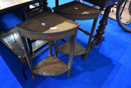 Two oak corner shelves, height approx. 61cm