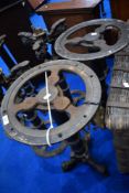 A pair of cast iron table bases, these originally came off The Swan Steamer, Windermere, height