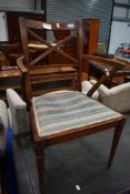 A late 19th or early 20th Century mahogany bedroom or dining chair of interesting design with 'V'