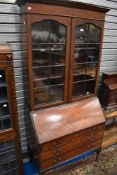 An early to mid 20th Century mahogany bureau bookcase, dimensions approx. H199cm, W90, D46cm