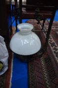 A Victorian ceiling oil lamp and fittings