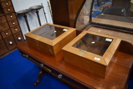 A pair of small beech showcases, approx 38 x 38cm